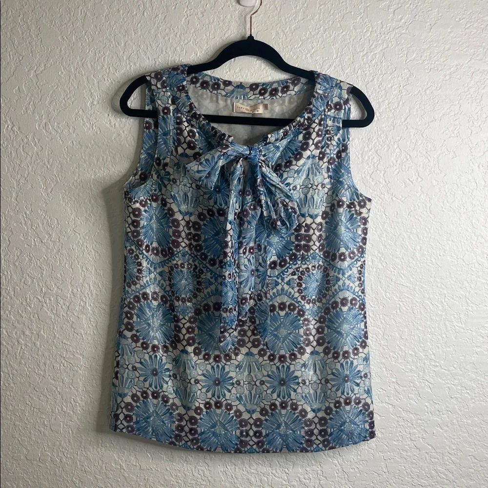 Tory Burch Metallic Silk Blend Top in Bahama Castillo Print Sz 6